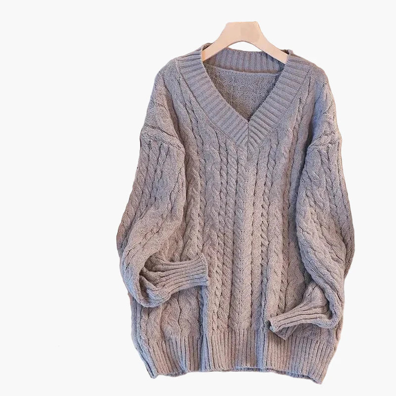 Damstickad V-ringad twisttröja – Avslappnad vinterstil för vardagsbruk