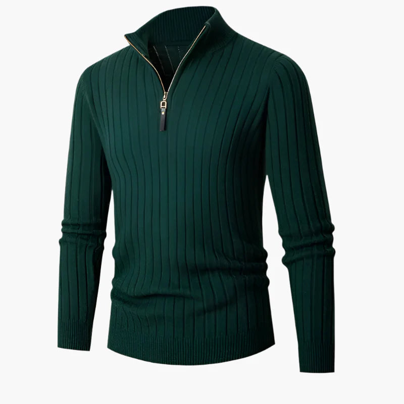 Herr Halv-Zip Stickad Tröja – Klassisk och Elegant för Vardag och Arbete