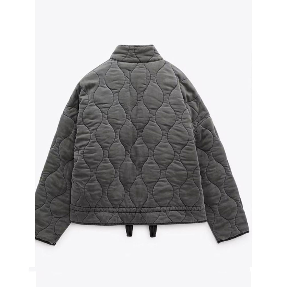 Dam Quiltad Oversized Jacka med Fickor och Dragkedja – Trendig Vinterjacka 2024