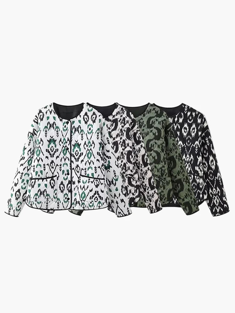 Dam Quiltad Mönstrad Bomberjacka – Trendig Ledig Vårjacka