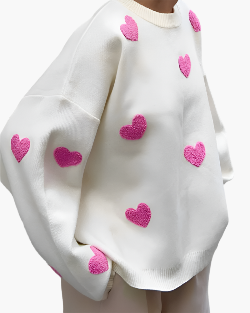 Damtröja Oversized Mysig Sweater med Hjärtan – Perfekt för Hemma och Avslappnade Dagar