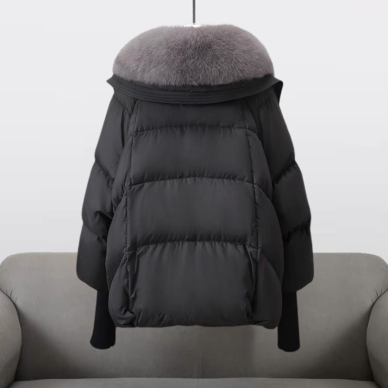 Dam Pufferjacka med Lyxig Pälskrage och Lång Ärmdesign – Perfekt för Vinter och Mode