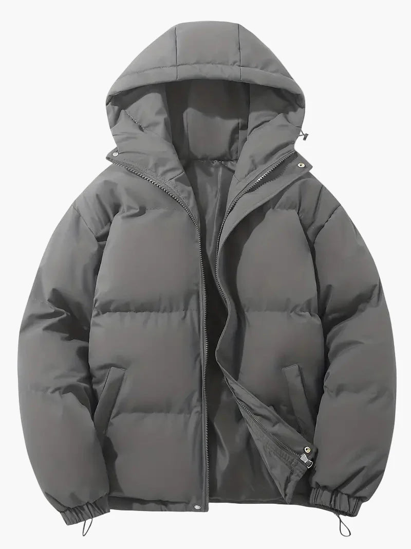 Herr Vinter Pufferjacka med Huva – Klassisk Stil & Optimal Värme för Kallt Väder