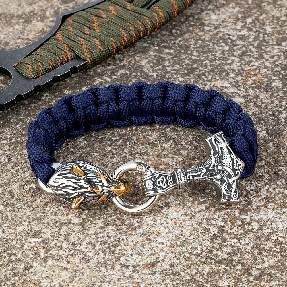 Barry – Paracord Armband med Tors Hammare och Varg Huvud