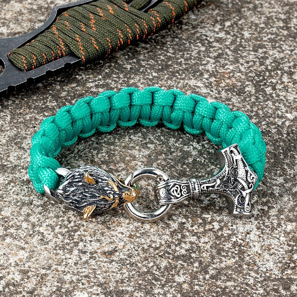 Barry – Paracord Armband med Tors Hammare och Varg Huvud