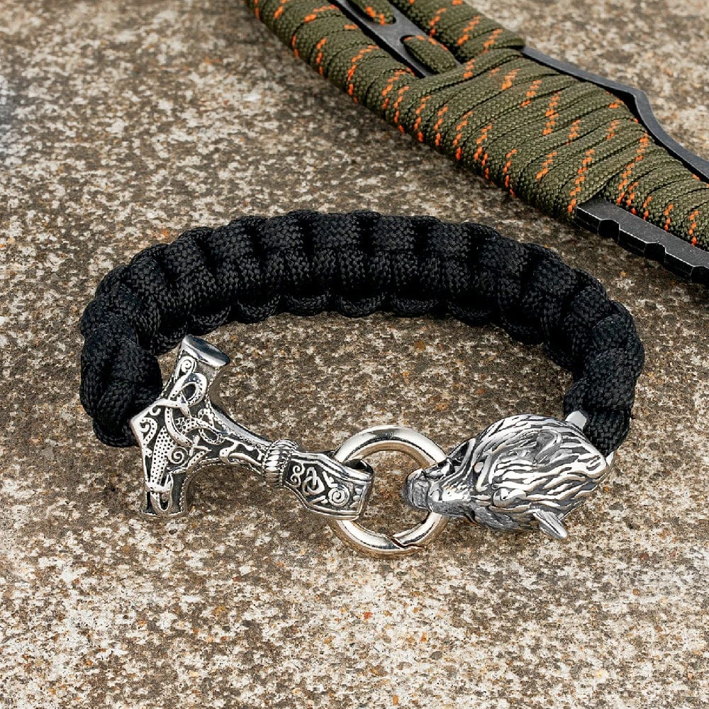 Barry – Paracord Armband med Tors Hammare och Varg Huvud