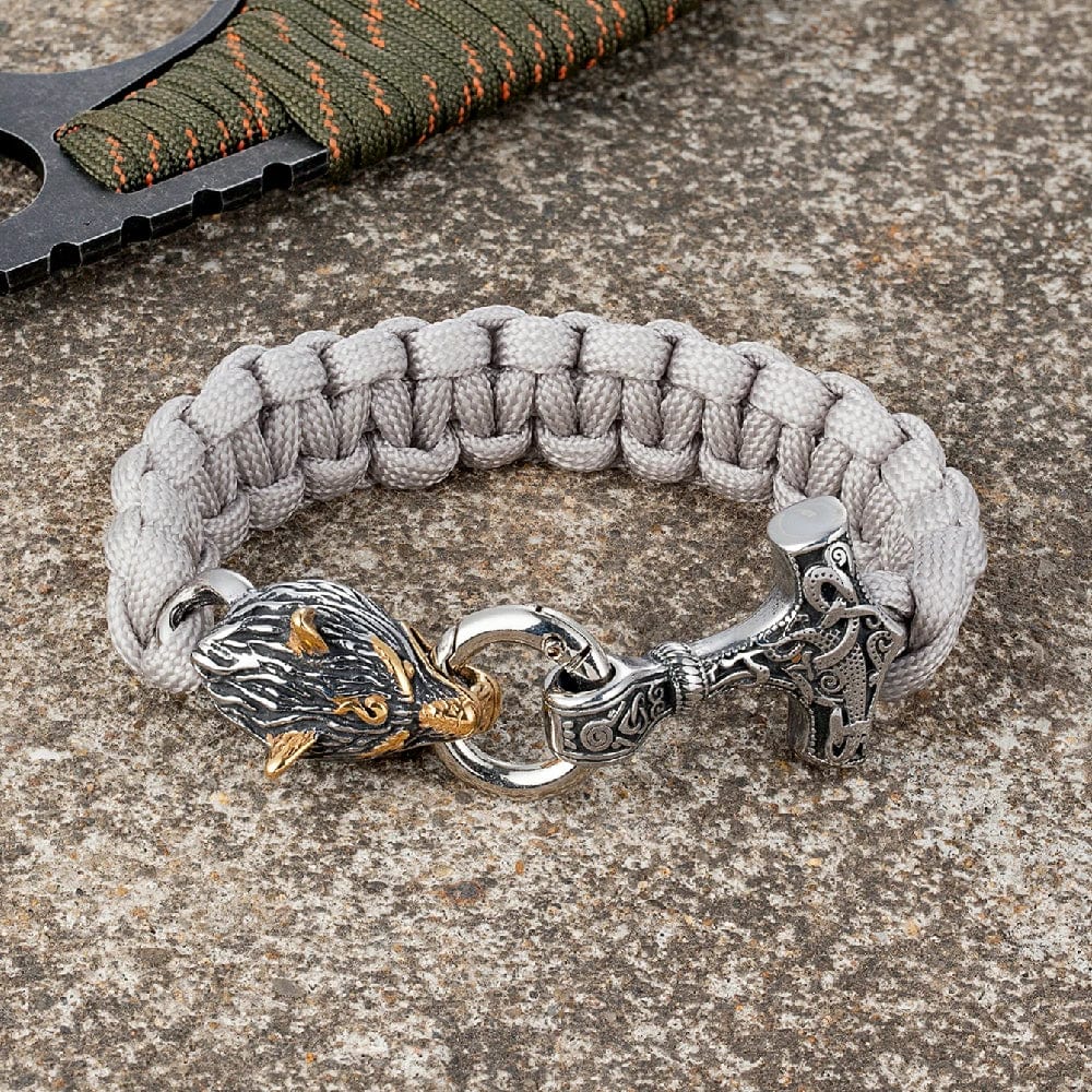 Barry – Paracord Armband med Tors Hammare och Varg Huvud