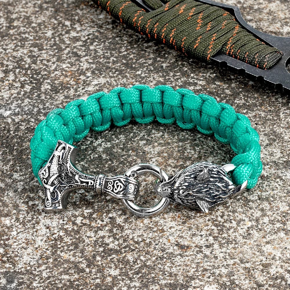 Barry – Paracord Armband med Tors Hammare och Varg Huvud
