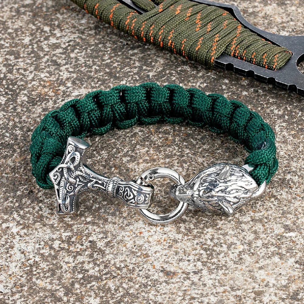 Barry – Paracord Armband med Tors Hammare och Varg Huvud