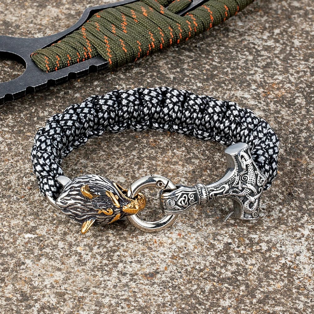 Barry – Paracord Armband med Tors Hammare och Varg Huvud
