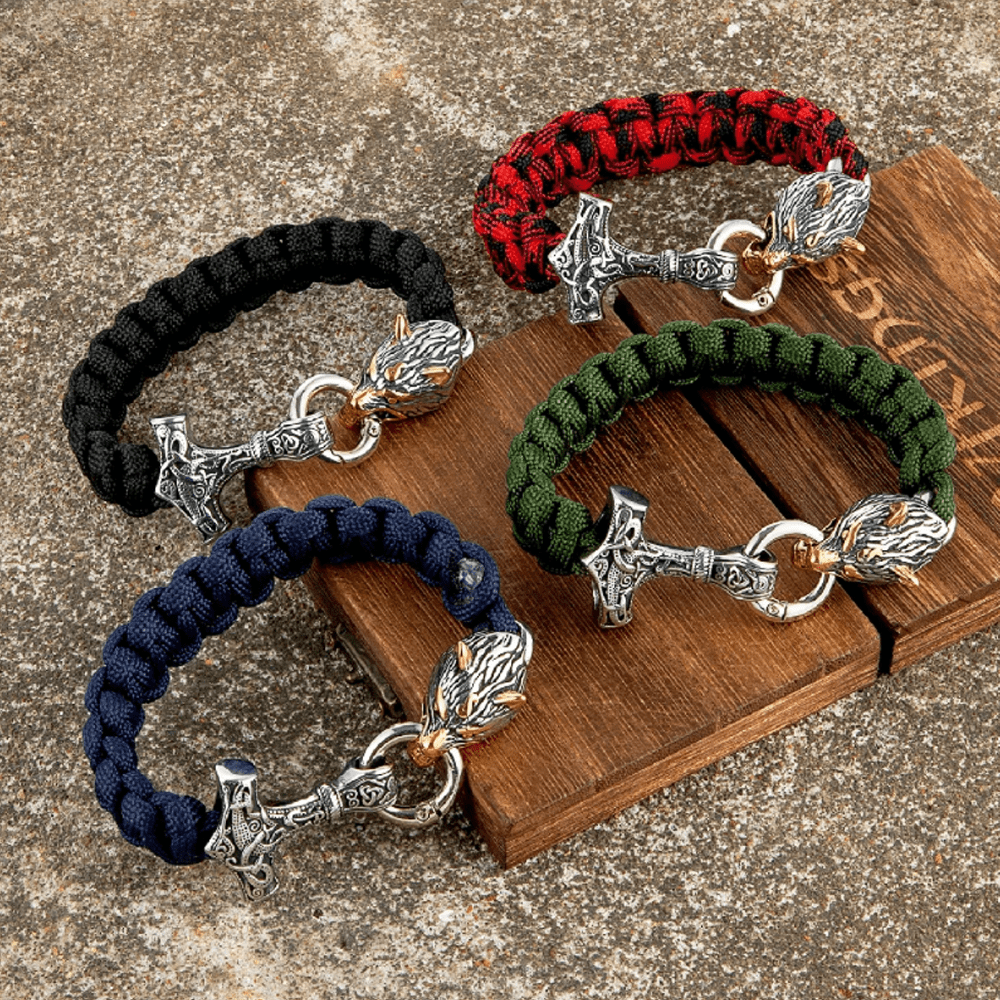 Barry – Paracord Armband med Tors Hammare och Varg Huvud