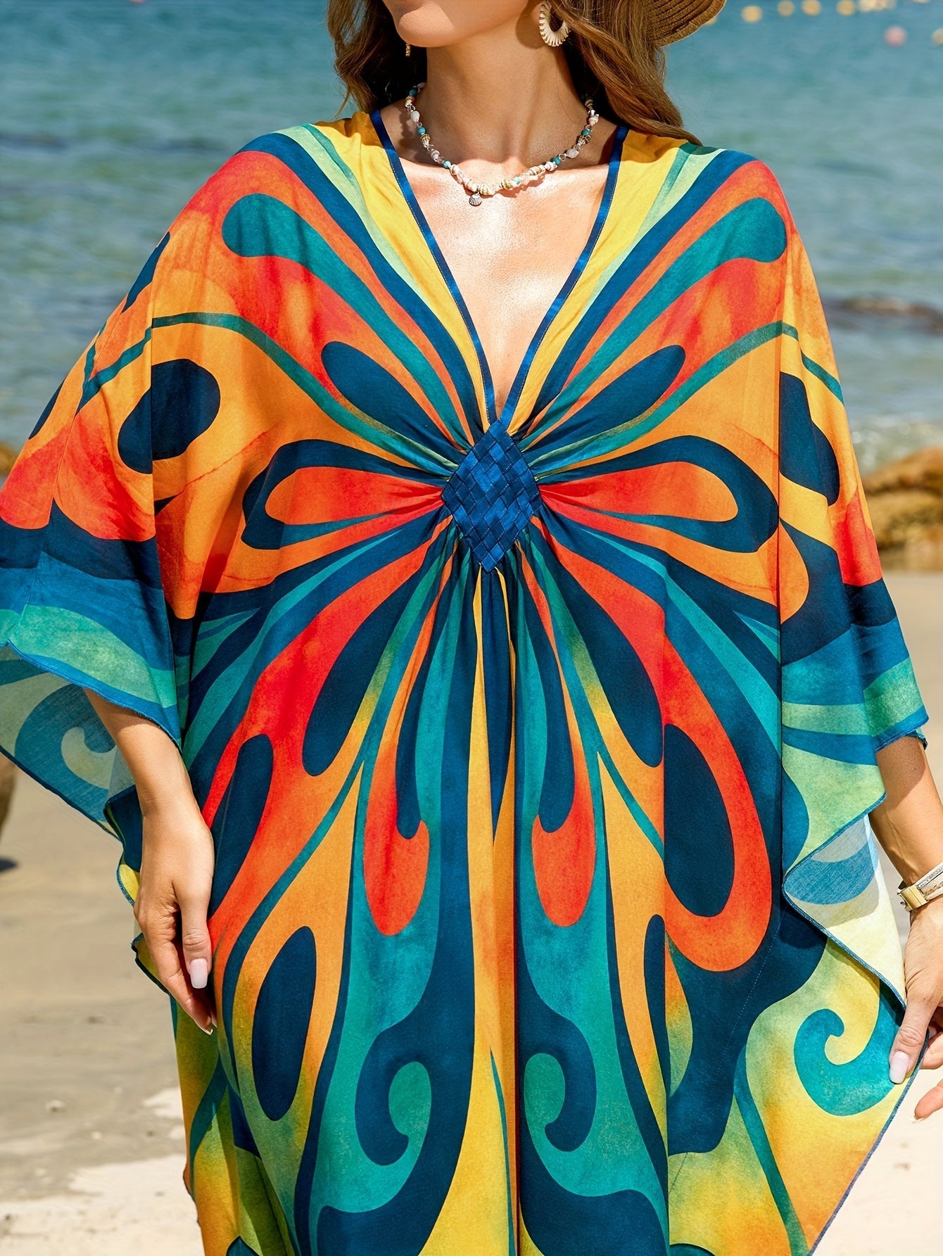 Dam Kaftan Strandklänning Boho Lång Maxiklänning Semester Omslag Strandmode