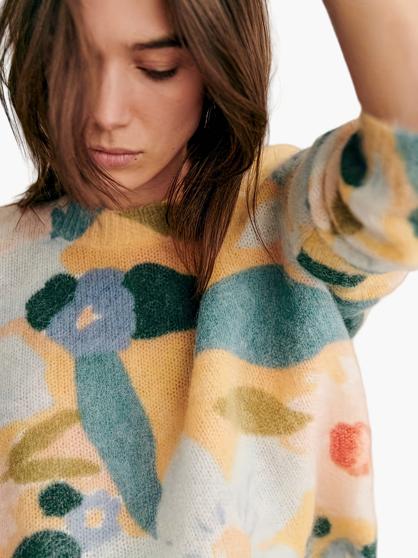 Damtröja – Elegant stickad blommig mönster, avslappnad höst/vinterstil