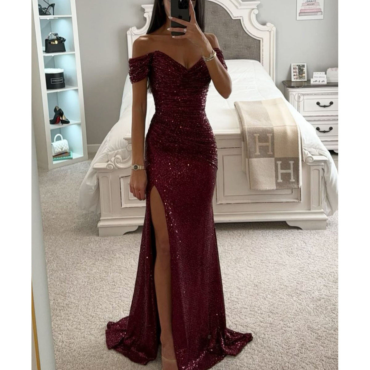 Elegant Off Shoulder Ärmlös Sommarklänning för Kvinnor med Hög Slits