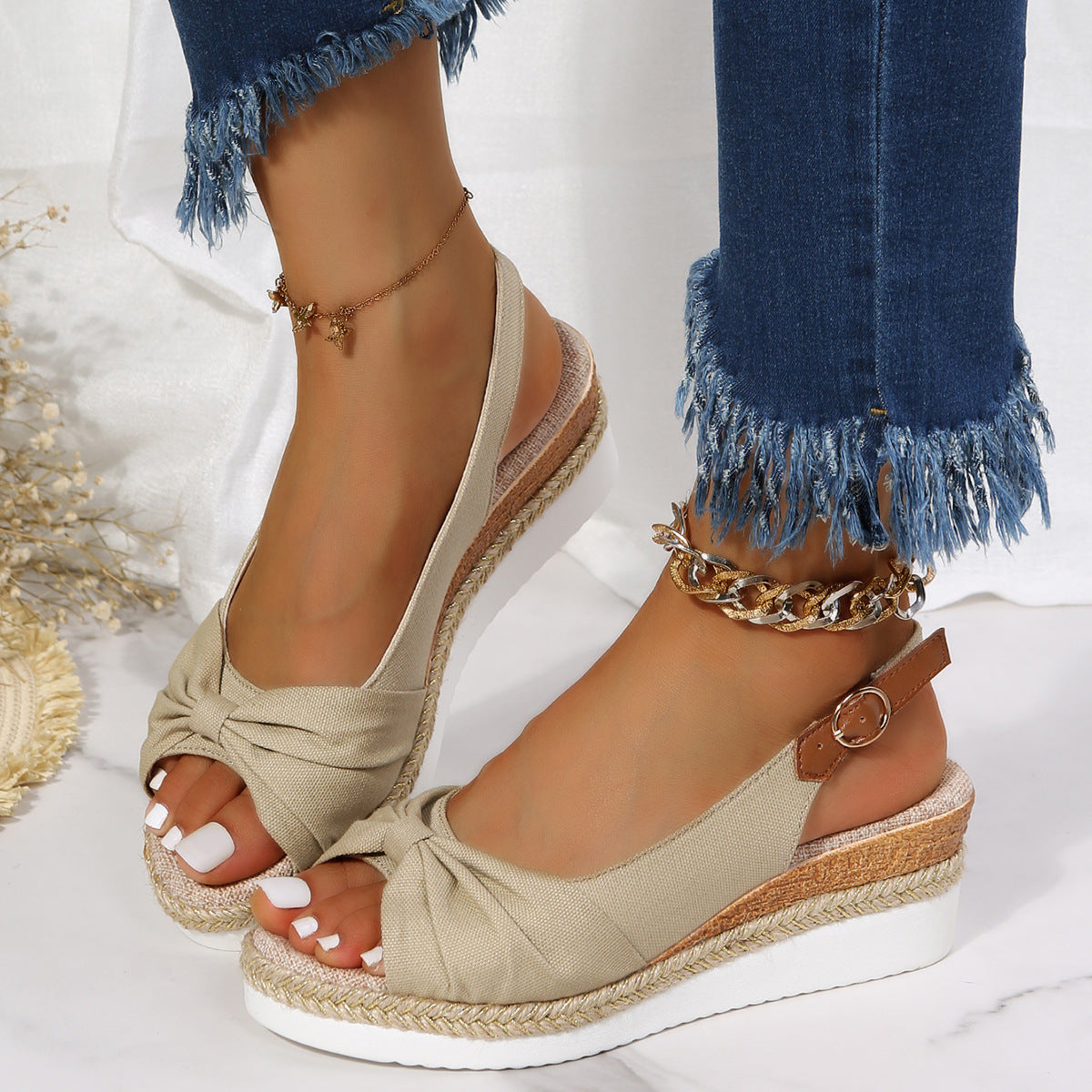 Denise – Sandaler med Båge i Hampa Rep och Wedge