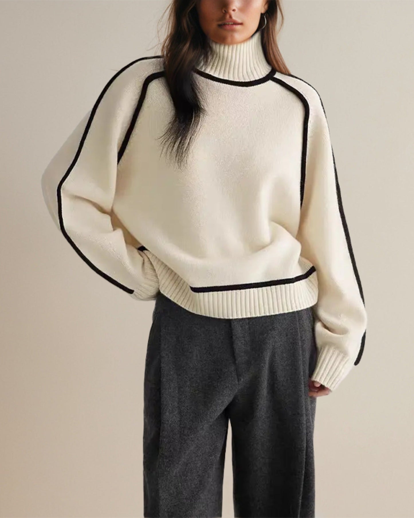 Damstickad polotröja med lös passform – Elegant höst- och vintertröja för modern stil