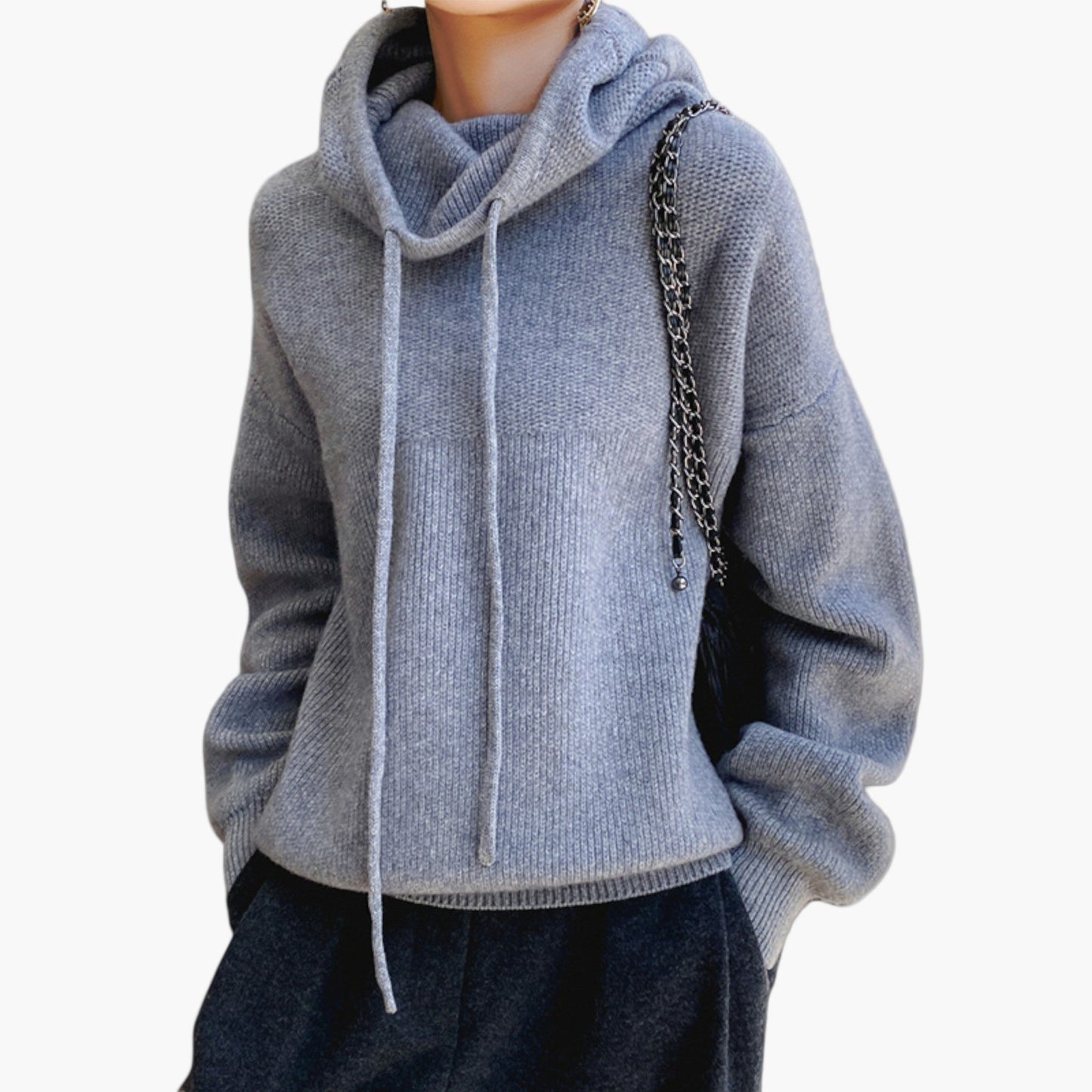 Damtröja med huva – avslappnad stickad hoodie för vardag och fritid