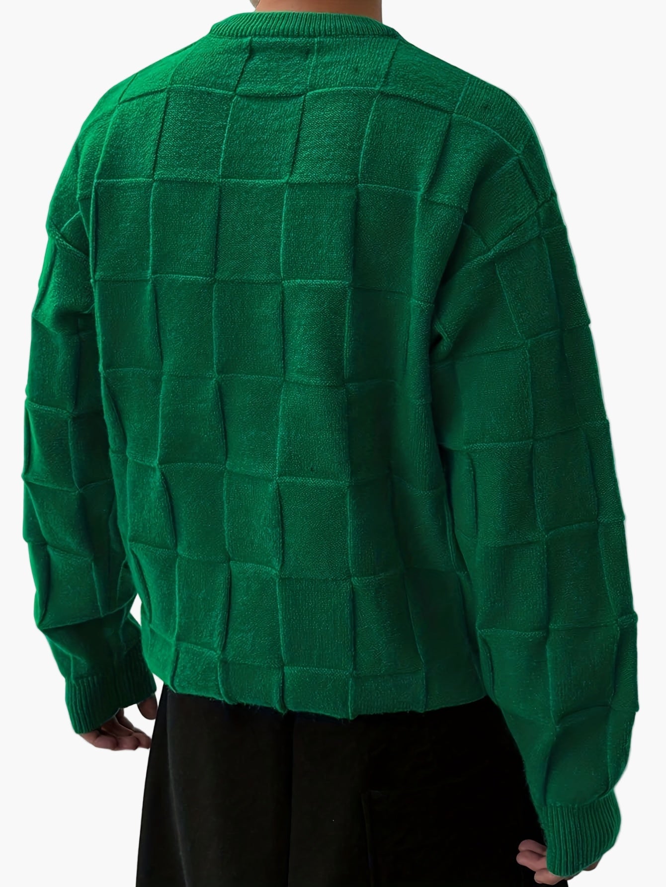 Herr Stickad Streetwear Tröja med Rutmönster – Avslappnad och Trendig för Höst/Vinter