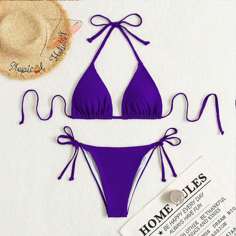 Donna – Bikinis med knytning i ren färg