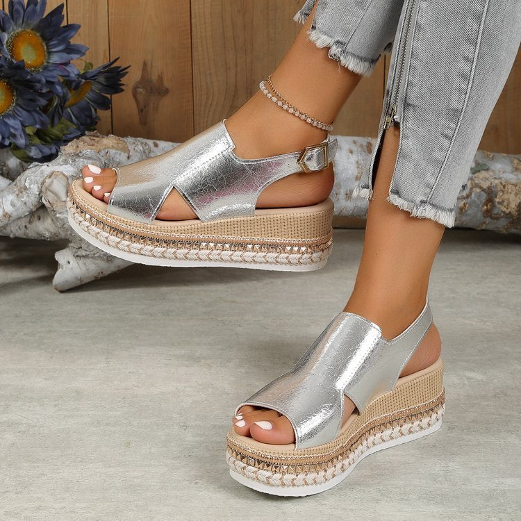 Lynda – Somriga Glittriga Sandaler med Ihålig Design och Fiskmun