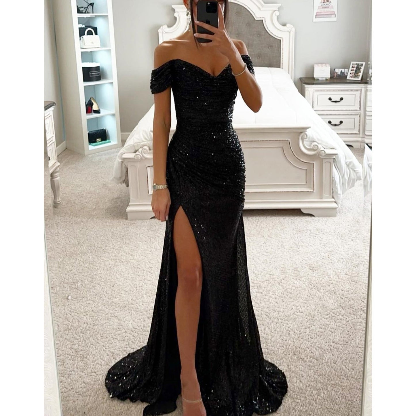 Elegant Off Shoulder Ärmlös Sommarklänning för Kvinnor med Hög Slits