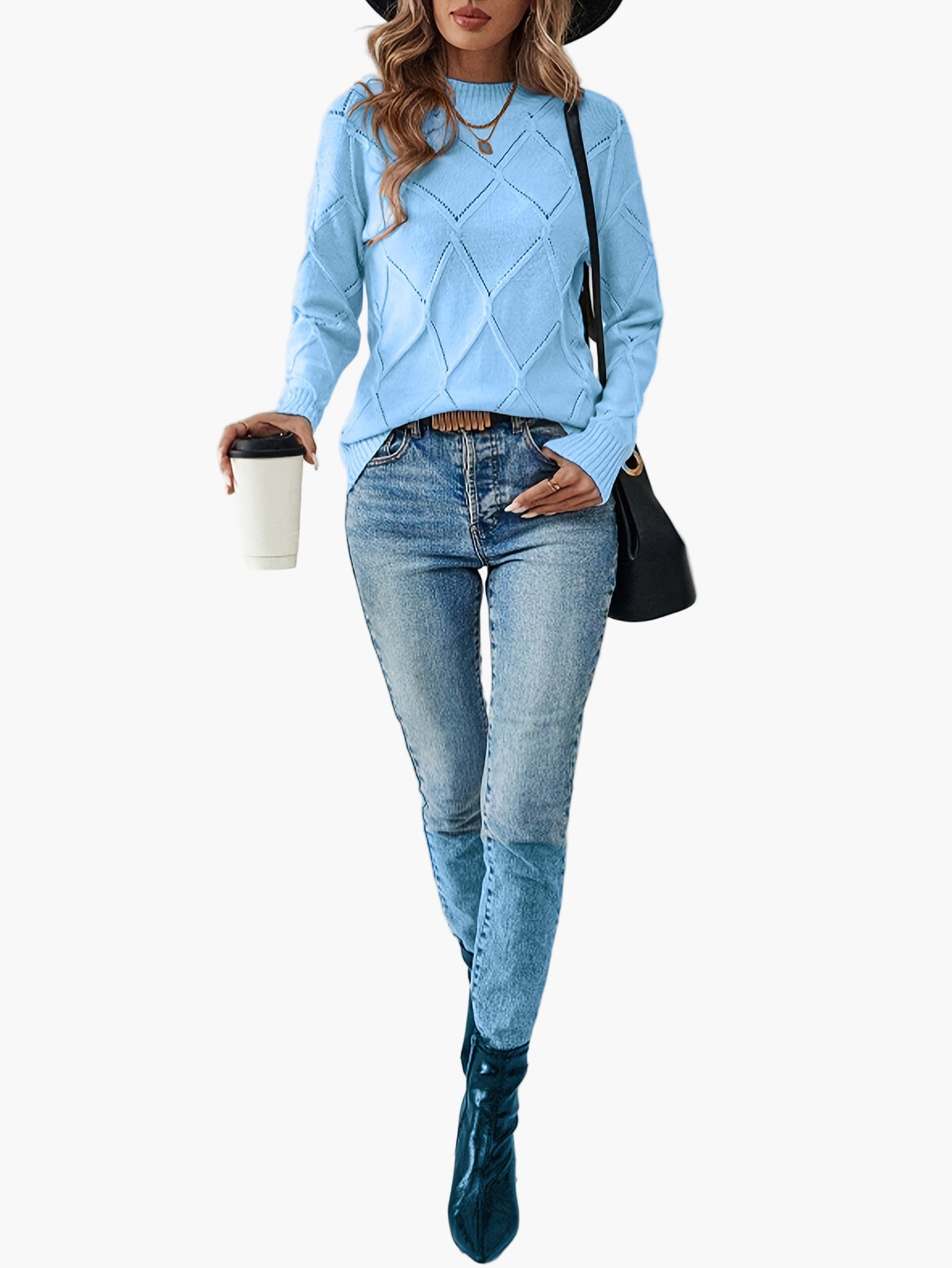 Damtröja Elegant Geometrisk Stickad Långärmad Vardagsstil