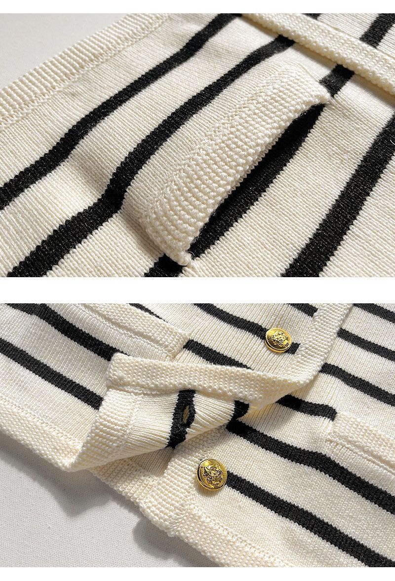 Susan – Kort Stickad Cardigan med Randigt Mönster
