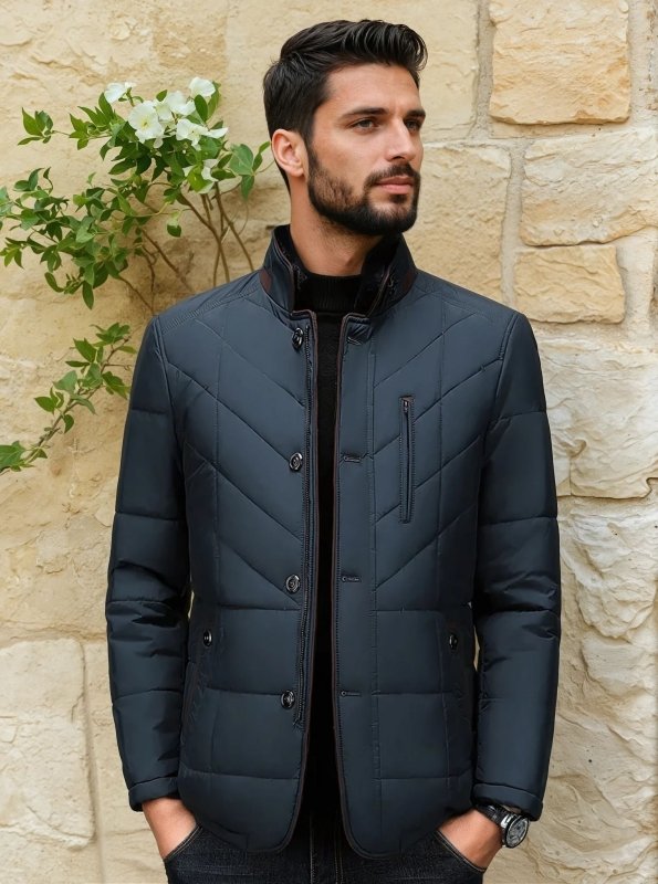 Herr Elegant Quiltad Vinterjacka med Avtagbar Fuskpäls – Fodrad och Skräddarsydd