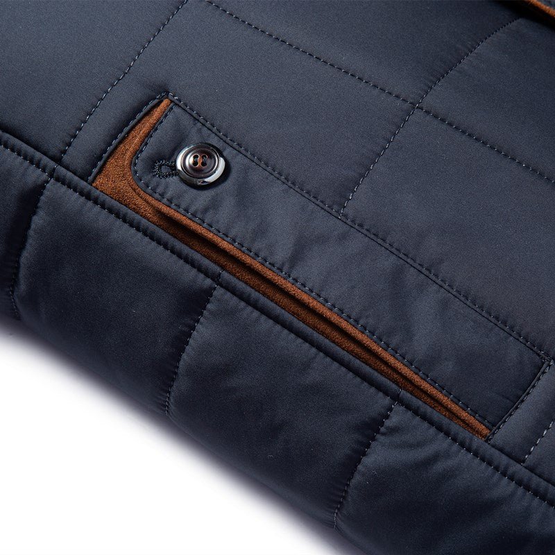Herr Elegant Quiltad Vinterjacka med Avtagbar Fuskpäls – Fodrad och Skräddarsydd