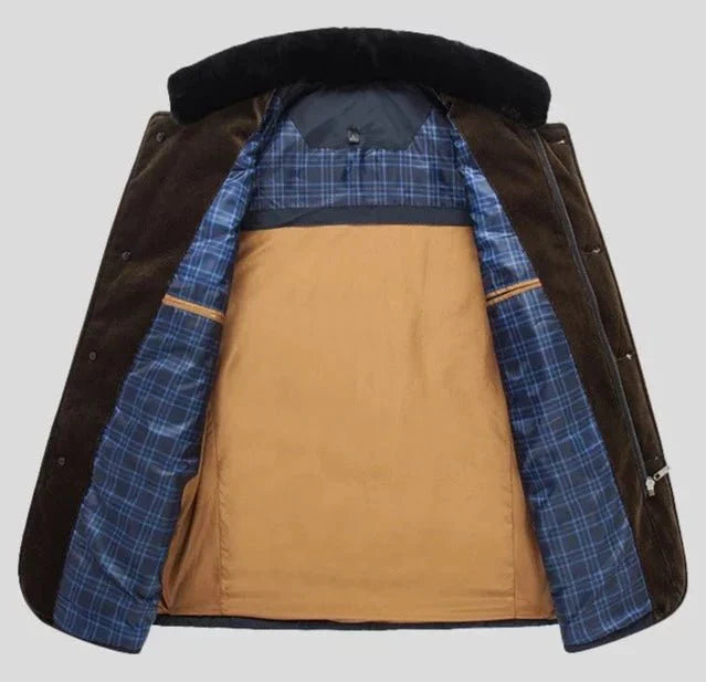 Herr Elegant Quiltad Vinterjacka med Avtagbar Fuskpäls – Fodrad och Skräddarsydd