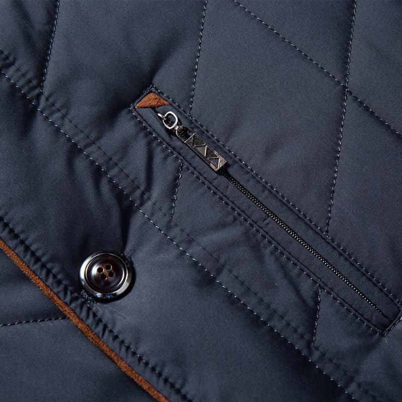 Herr Elegant Quiltad Vinterjacka med Avtagbar Fuskpäls – Fodrad och Skräddarsydd