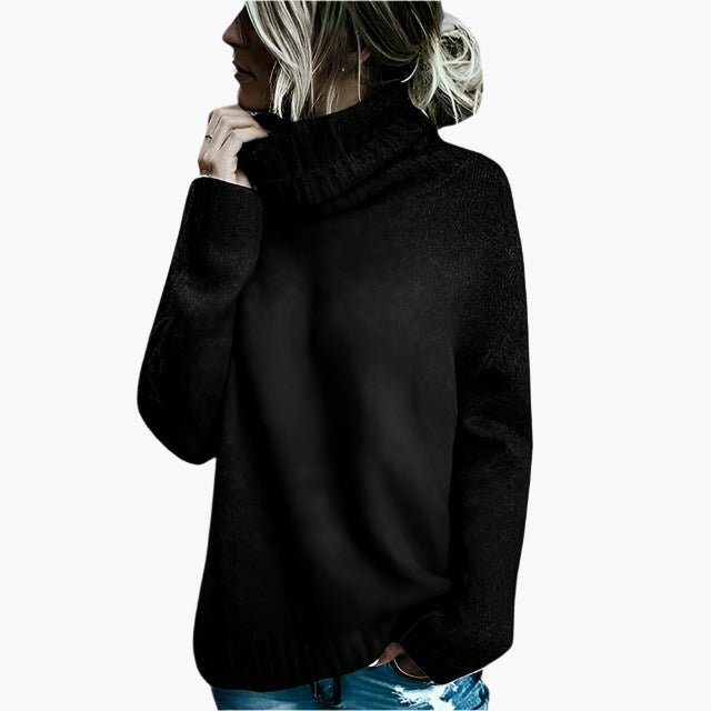 Dam Stickad Oversized Polotröja – Avslappnad och Stilren Höst/Vintertröja