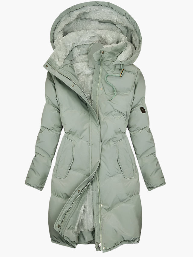 Dam Parkas Lång Vinterjacka med Huva och Fleecefoder – Elegant Varm Ytterplagg