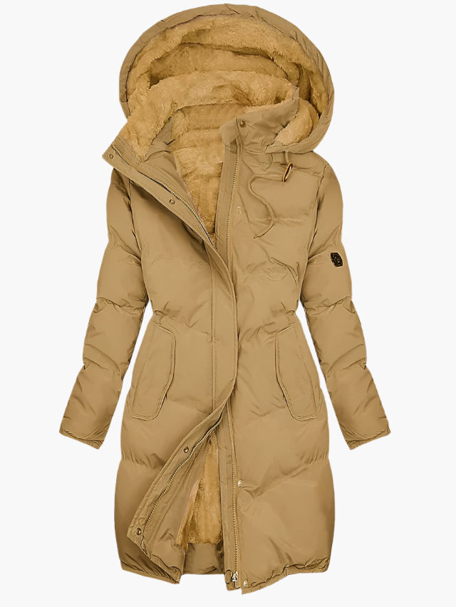 Dam Parkas Lång Vinterjacka med Huva och Fleecefoder – Elegant Varm Ytterplagg
