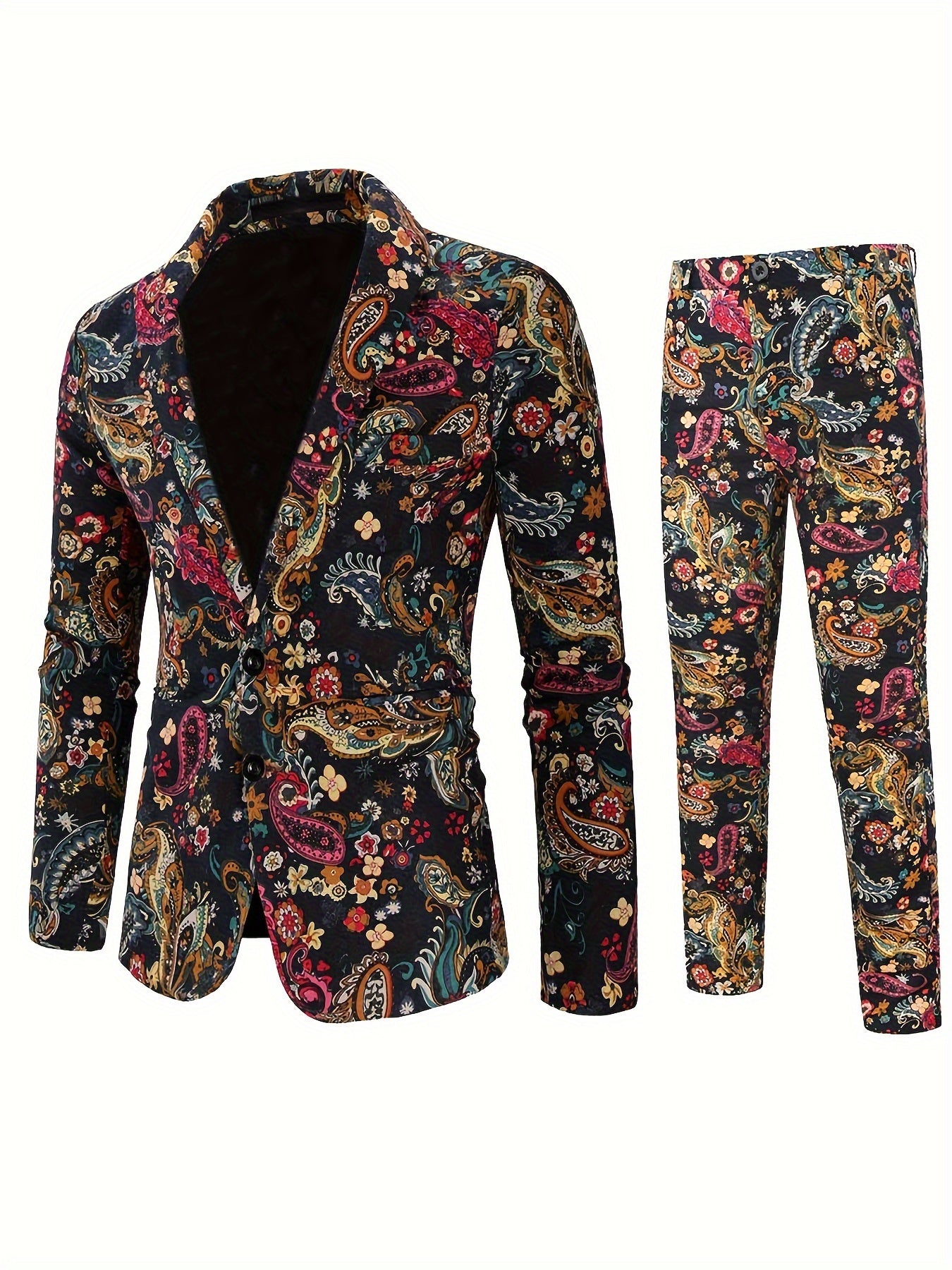 Herr Paisley Mönstrad Kostym – Tvådelad Snygg Festkostym för Unika Tillfällen