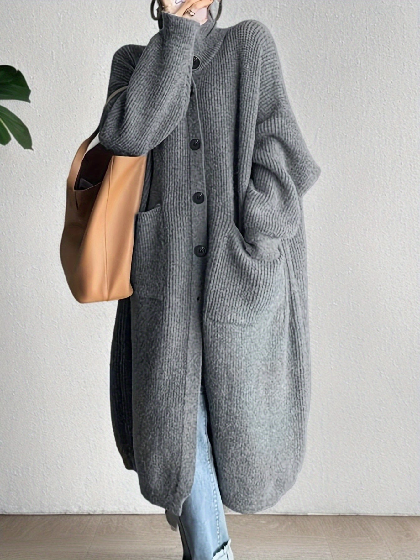 Agnes - Lång Damkofta med Fickor