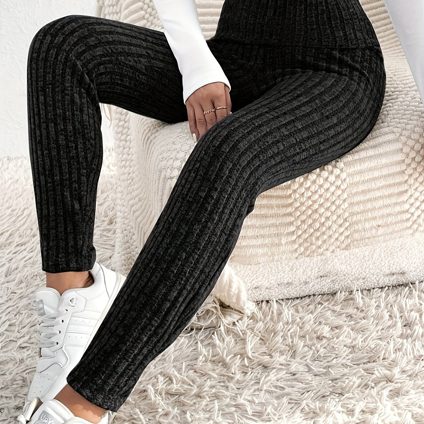 Evelina - Stickade höga midjeleggings