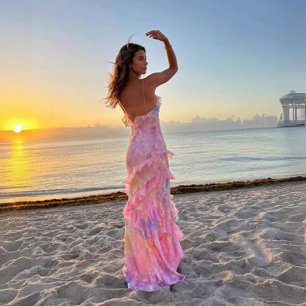 Damklänning – Lång, Elegant, Ärmös Strandklänning för Sociala Evenemang och Semester