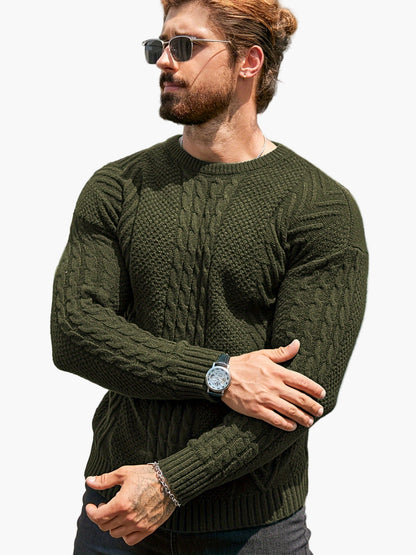 Herrstickad Tröja – Elegant Kabelstickad Pullover för Höst och Vinter – Avslappnad Stil