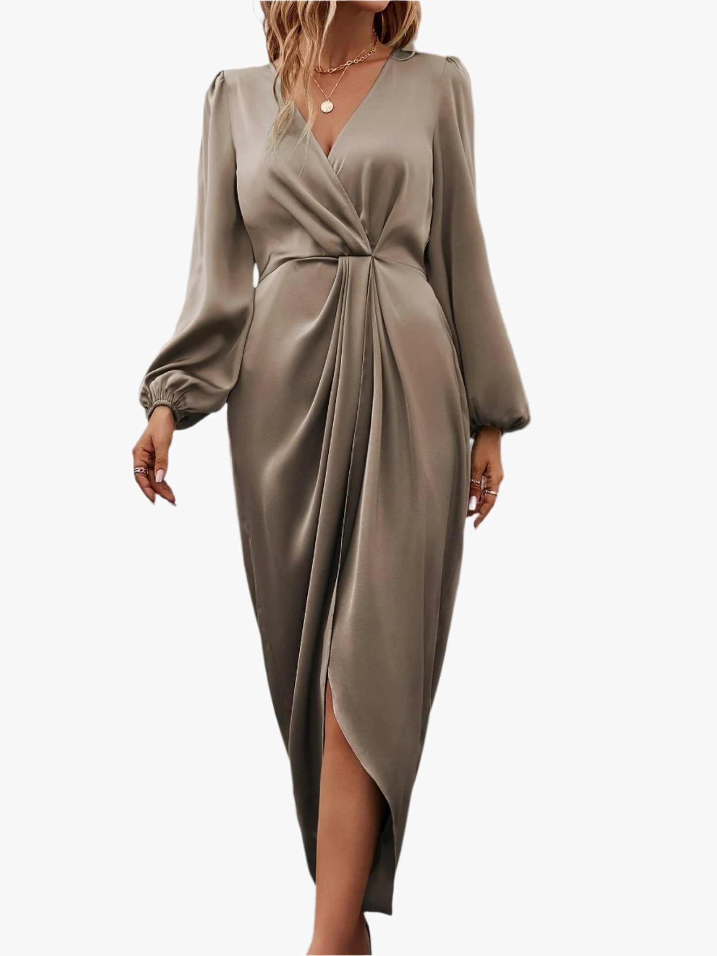 Dam Elegant Omlottklänning med Långa Ärmar för Fest och Formella Tillfällen