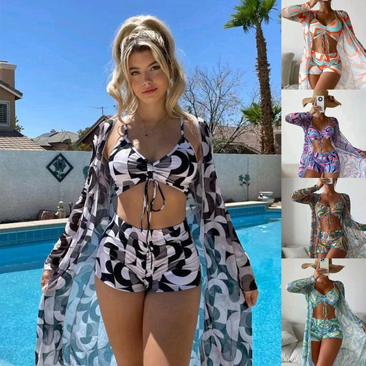 Catherine – 3-delad Bikinis med Långärmad Cardigan för Sommarstrand