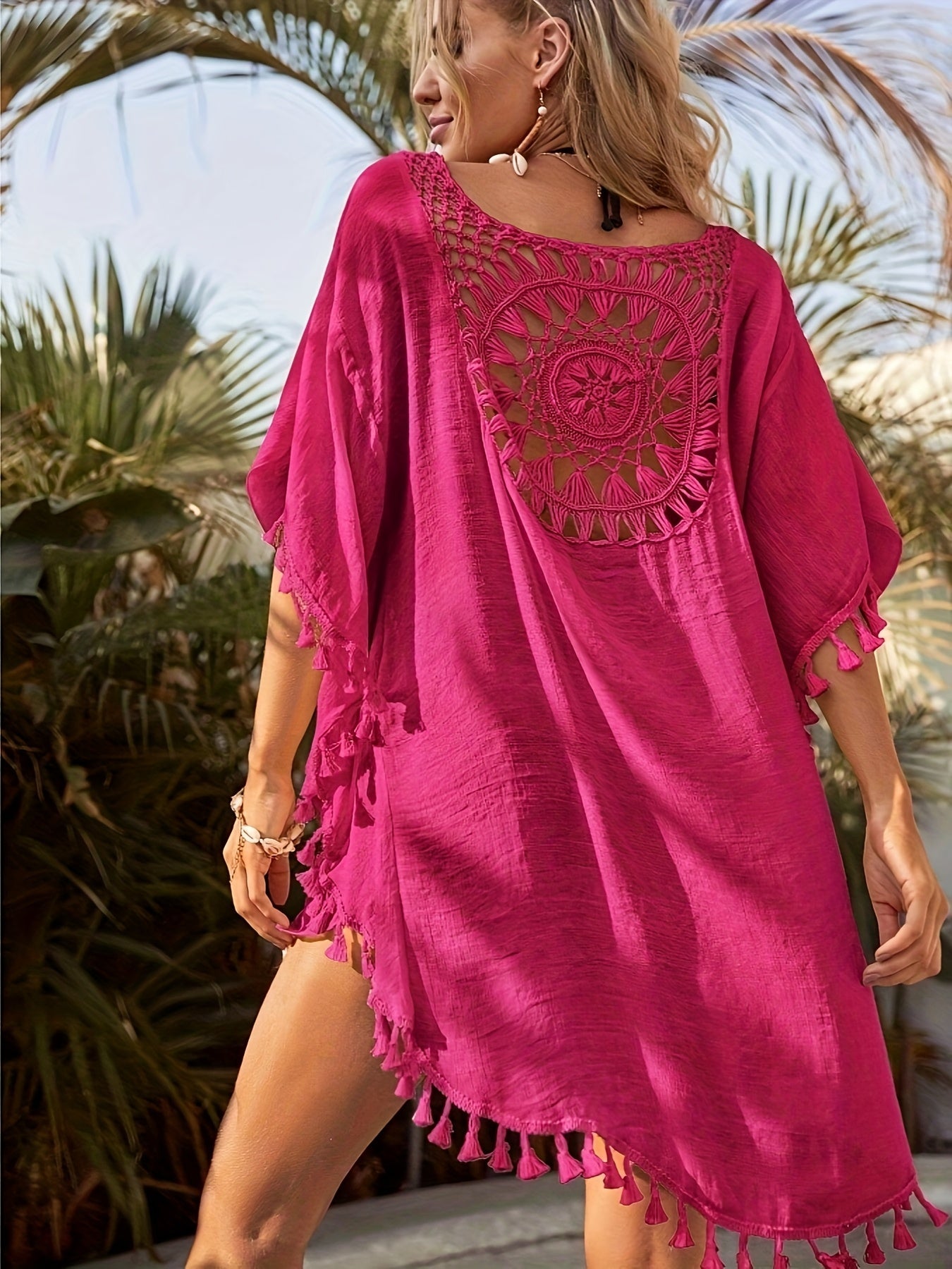 Dam Kaftan Strandtunika Boho Semester Plagg med Brodyr och Lös Passform