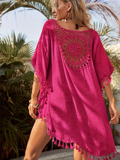 Dam Kaftan Strandtunika Boho Semester Plagg med Brodyr och Lös Passform