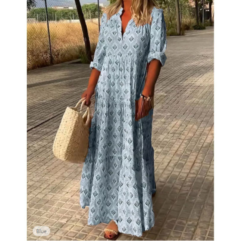 Donna – Vintage Stående Hals Oversized Mode Lös Passform Klänning