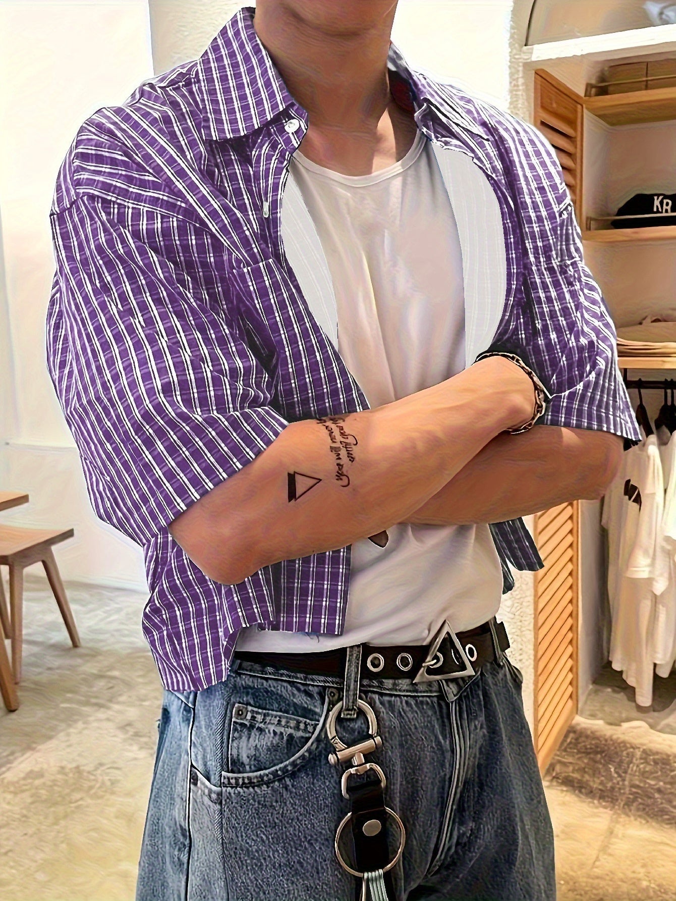 Herr Skjorta Kortärmad Rutig Avslappnad Stil för Vardagsbruk och Trendiga Outfits