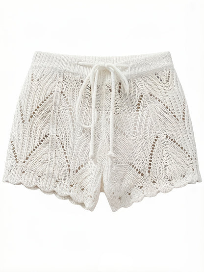 Dam Shorts Bohemisk Strandstil med Virkad Design för Semester och Badmode
