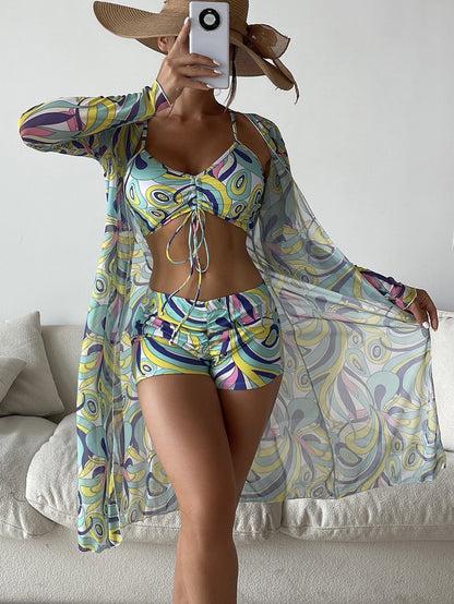 Catherine – 3-delad Bikinis med Långärmad Cardigan för Sommarstrand