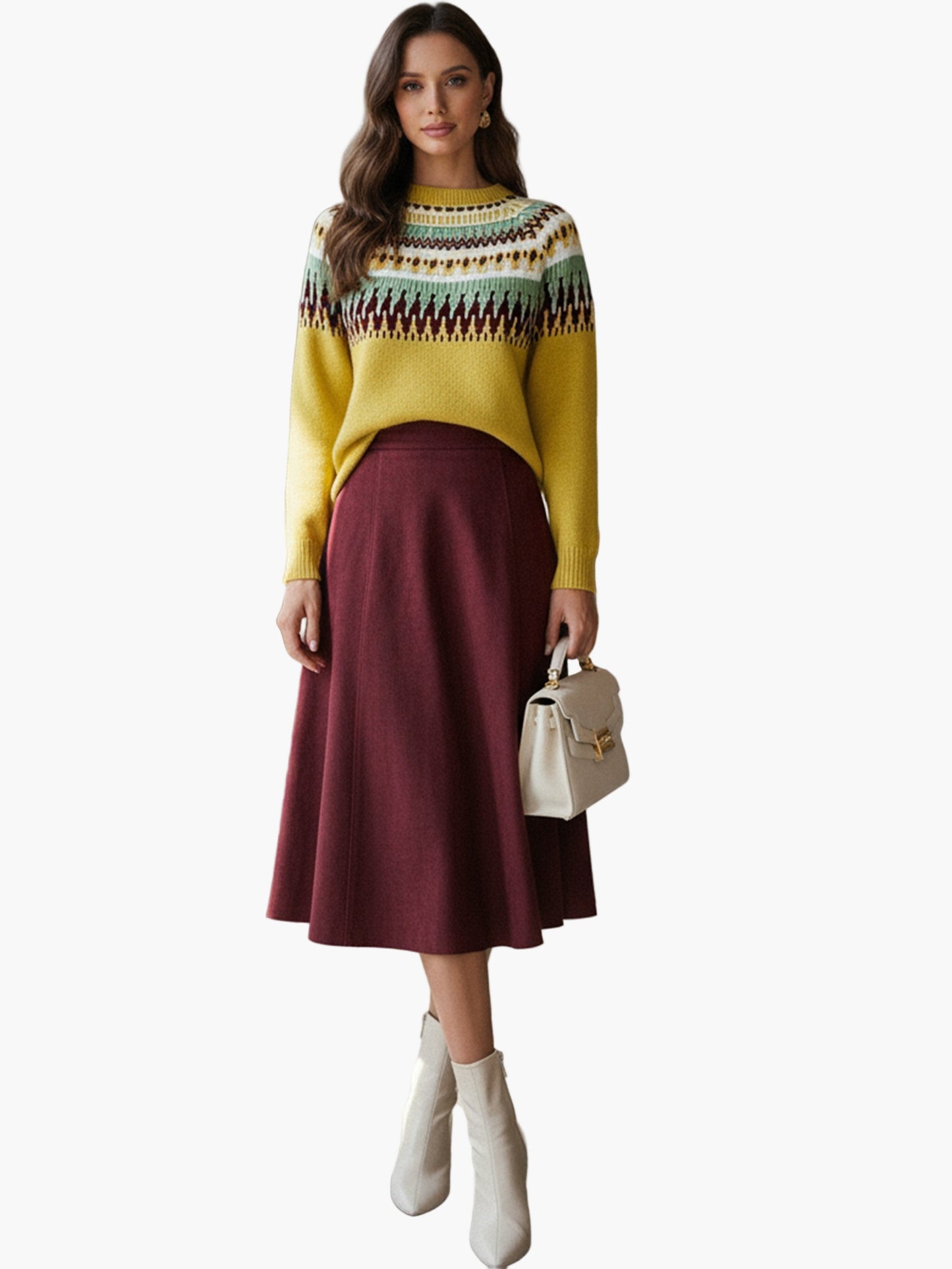 Damstickad tröja med geometriskt mönster och avslappnad passform – Perfekt för vardag och höstmode