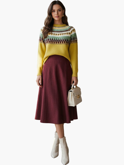 Damstickad tröja med geometriskt mönster och avslappnad passform – Perfekt för vardag och höstmode