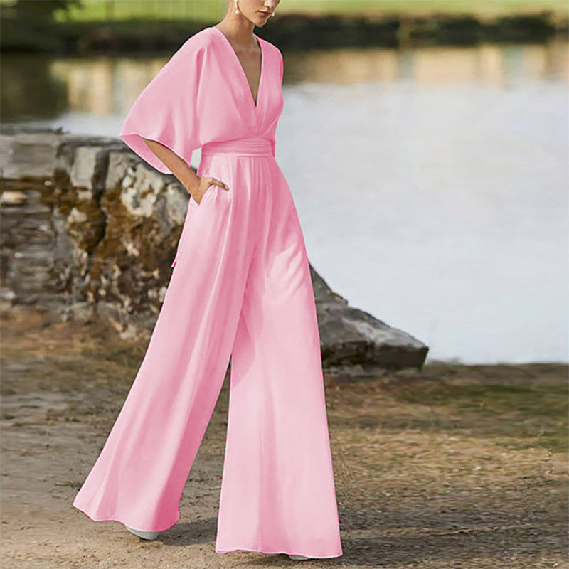 Rebecca – Klänning Jumpsuit med Djup V-hals och Hög Midja